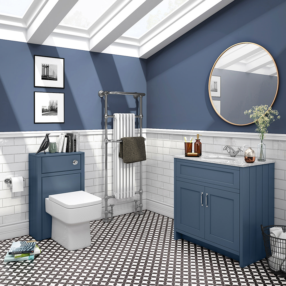 Chatsworth White Marble 810mm Traditional Blue Vanity Unit + Toilet Package