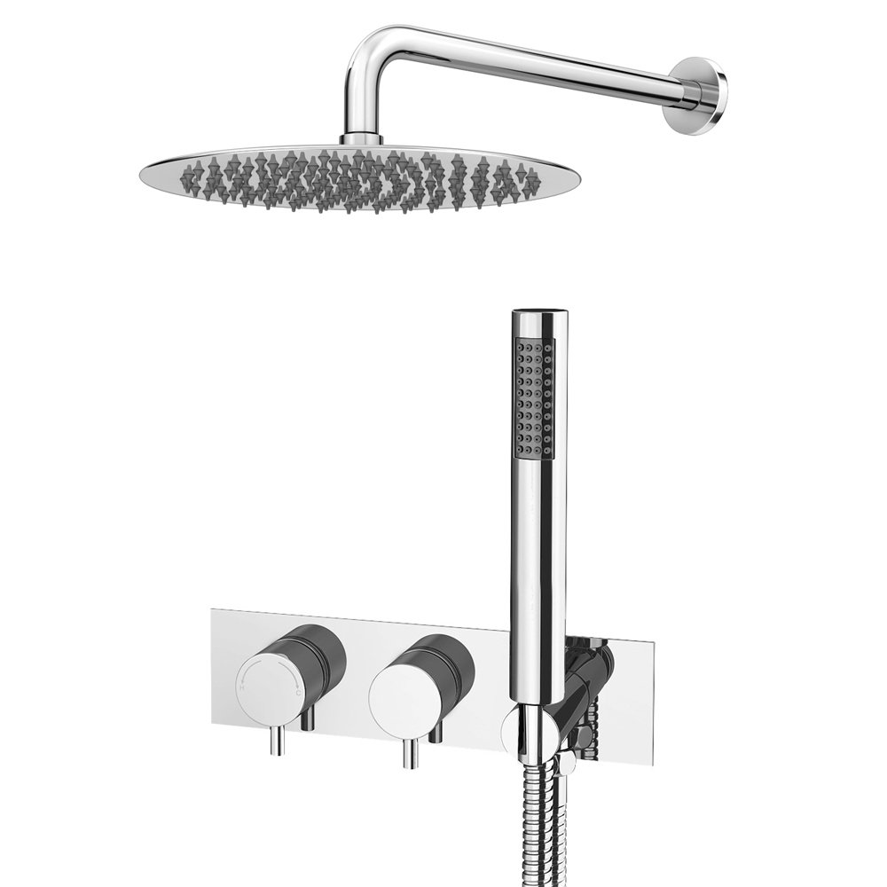 Cruze Round Wall Mounted Thermostatic Shower Valve with Handset + 300mm Fixed Shower Head