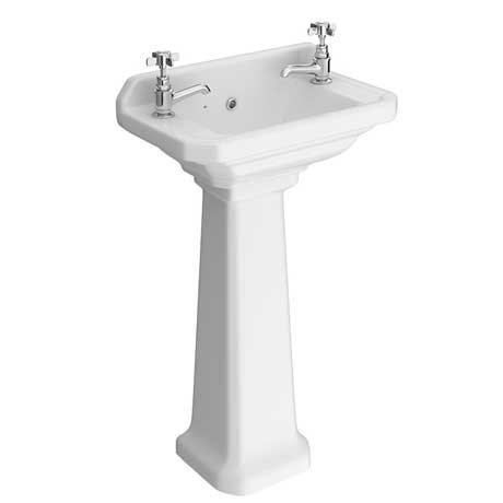 Carlton Cloakroom Basin with Full Pedestal (2 Tap Hole - 515mm Wide)