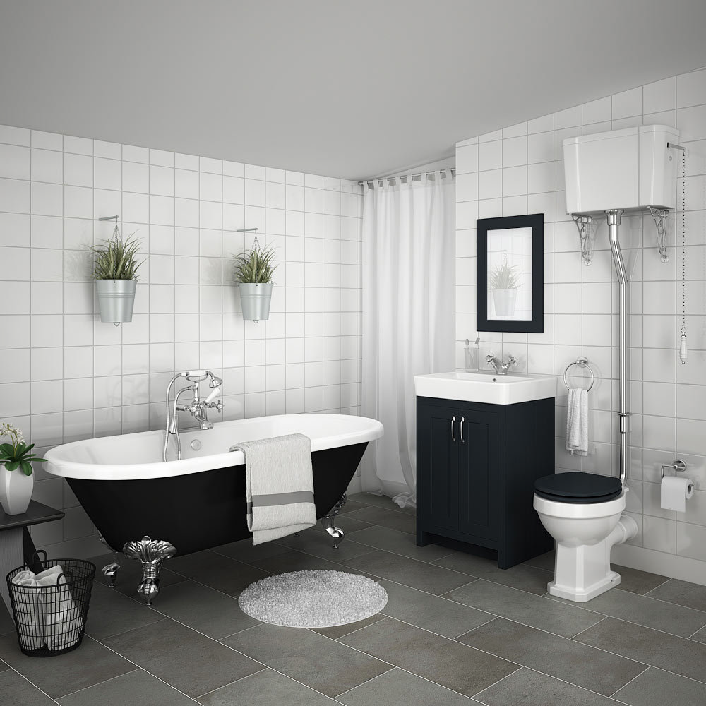 Chatsworth High Level Graphite Roll Top Bathroom Suite inc. Black Bath