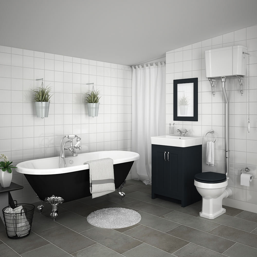 Chatsworth High Level Graphite Roll Top Bathroom Suite Inc Black