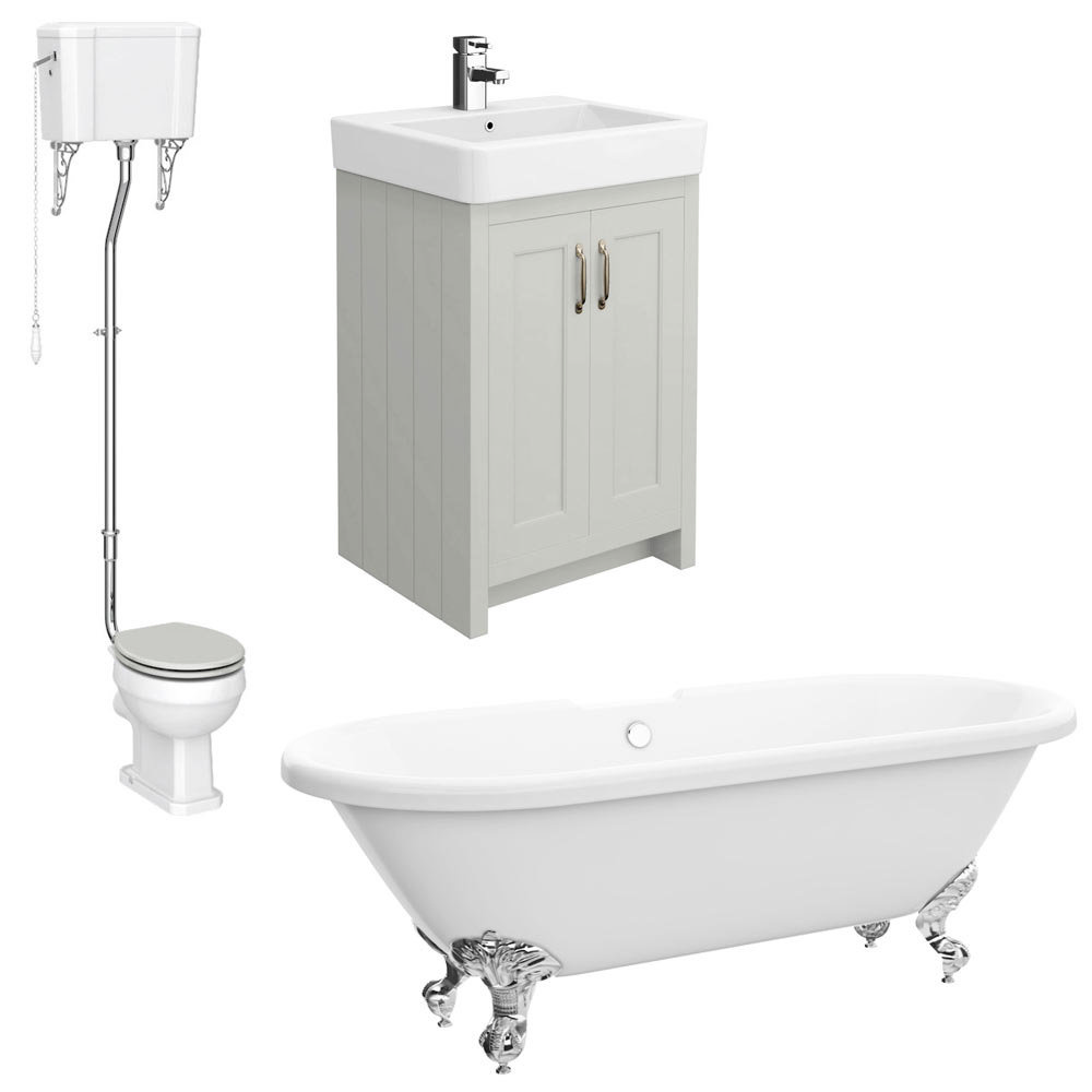Chatsworth High Level Grey Roll Top Bathroom Suite Victorian Plumbing UK