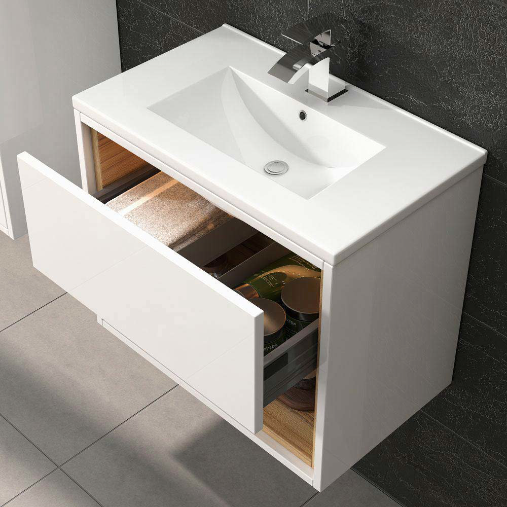 Hudson Reed Coast 800mm Wall Mounted Vanity Unit | Gloss White/Coco Bolo