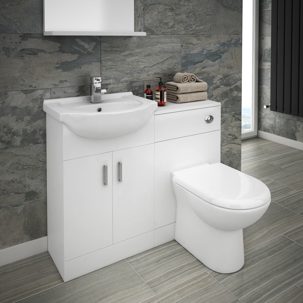 Cove 1050mm Vanity Unit Cloakroom Suite Basin Mixer Gloss White Depth 300mm Victorian Plumbing Uk