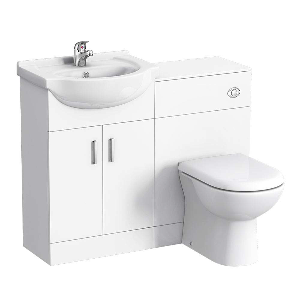 Cove 1050mm Vanity Unit Cloakroom Suite (Gloss White - Depth 300mm ...