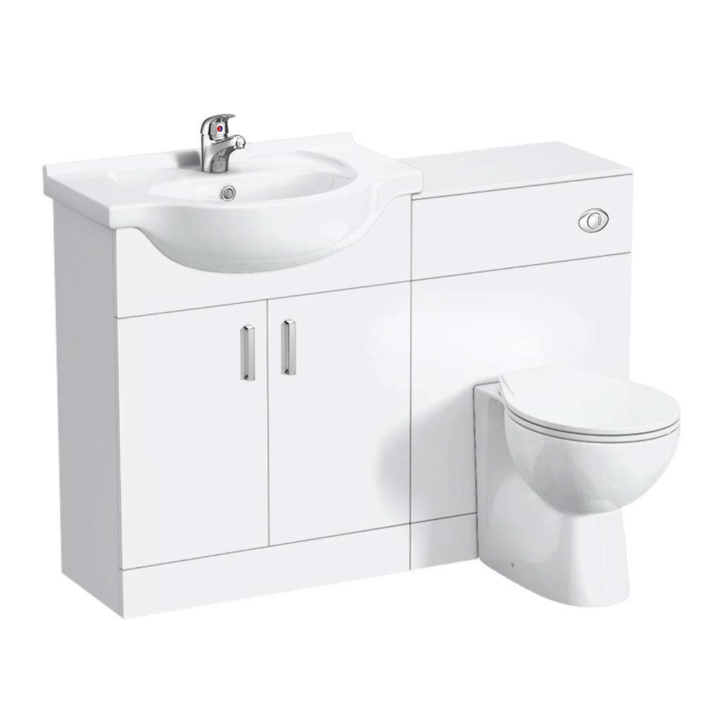 Cove 1150mm Vanity Unit Cloakroom Suite (Gloss White - Depth 300mm ...