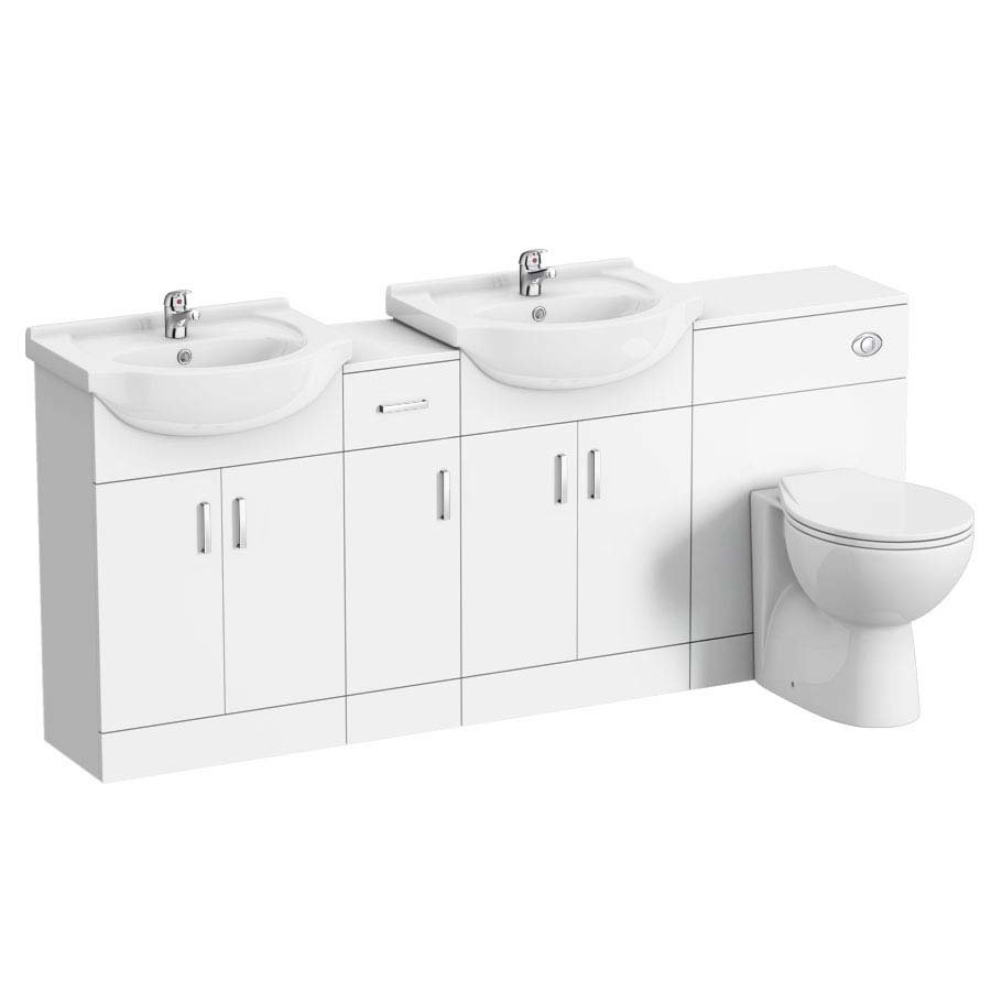 Cove 1850mm Double Basin Vanity Unit Suite High Gloss White Depth 300mm Victorian Plumbing Uk