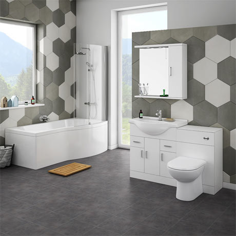 Cove Bathroom Suite with B-Shaped Shower Bath