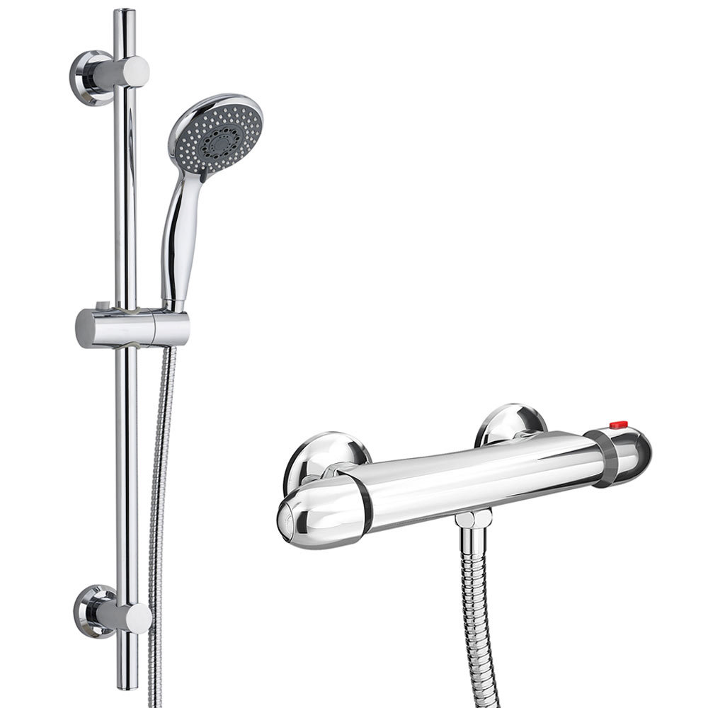 Juno Round Thermostatic Bar Valve + Slide Rail Kit Chrome at