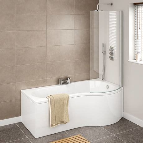 Cruze P-Shaped 1700mm Curved Shower Bath with Screen and Acrylic Front ...