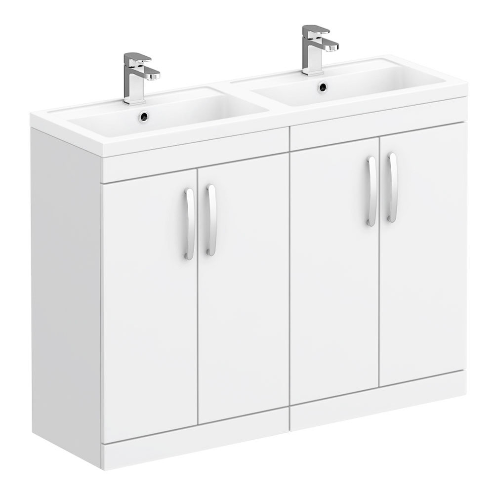 Brooklyn 1205mm White Gloss Double Basin Vanity Unit Victorian Plumbing UK