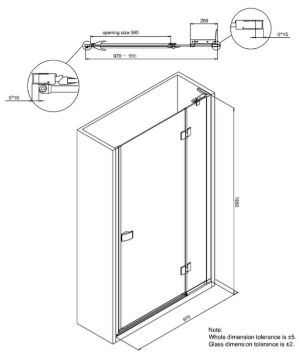 Simpsons Design Hinged Shower Door with Inline Panel Various Size