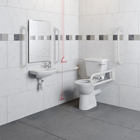 Milton Doc M Pack - Accessible Bathroom Toilet, Basin + White Grab Rails