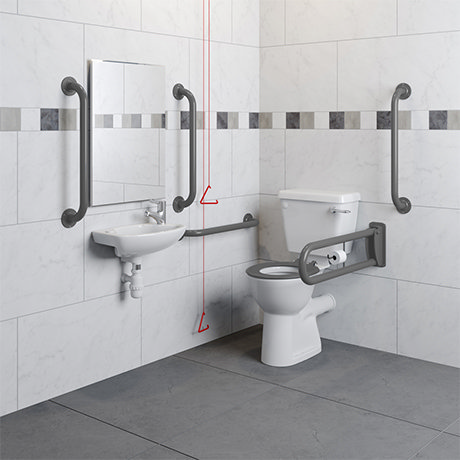 Milton Doc M Pack - Accessible Bathroom Toilet, Basin + Grey Grab Rails