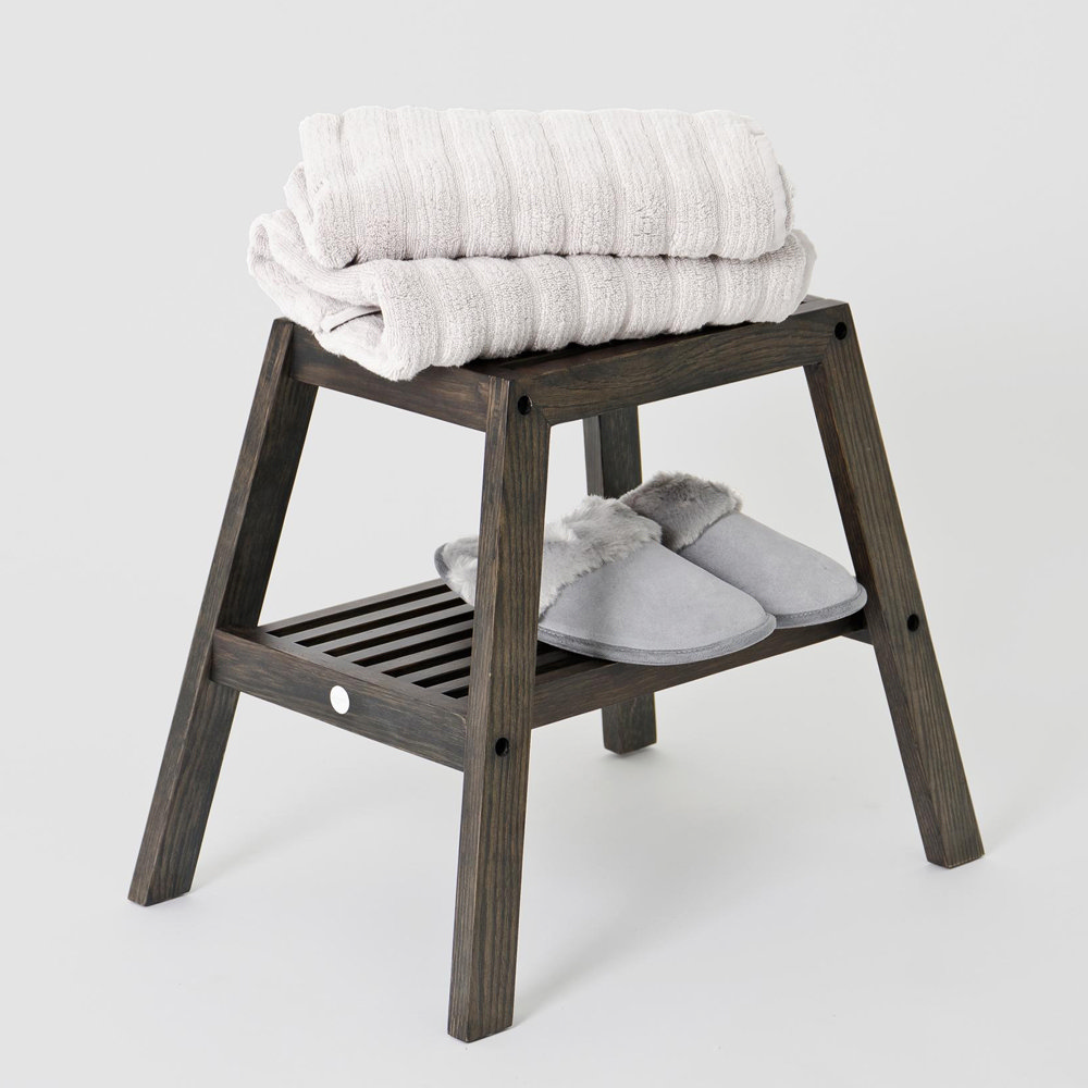 Dark Oak Slatted Bathroom Stool | Victorian Plumbing UK