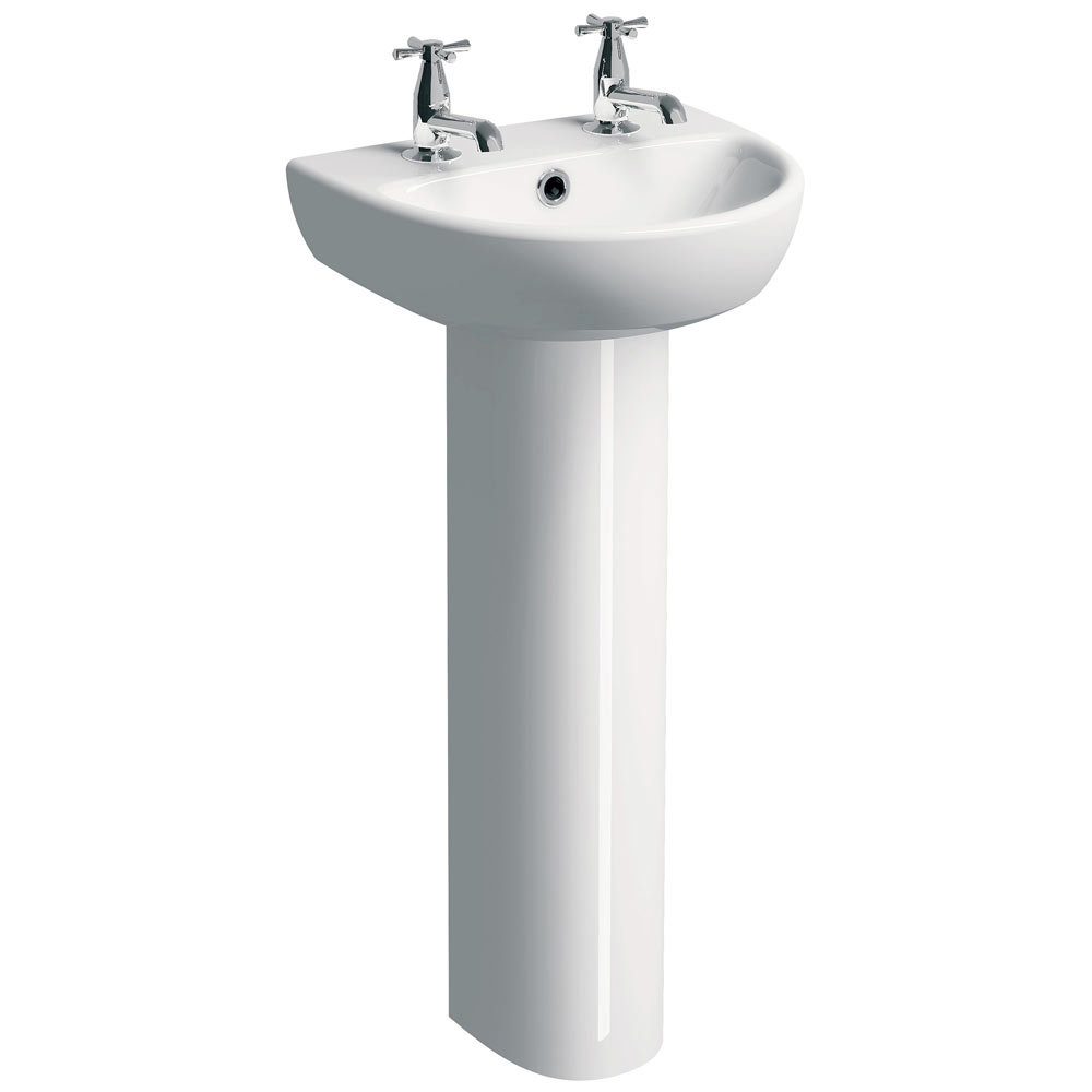 Twyford E100 Round 450mm 2TH Handrinse Basin & Pedestal