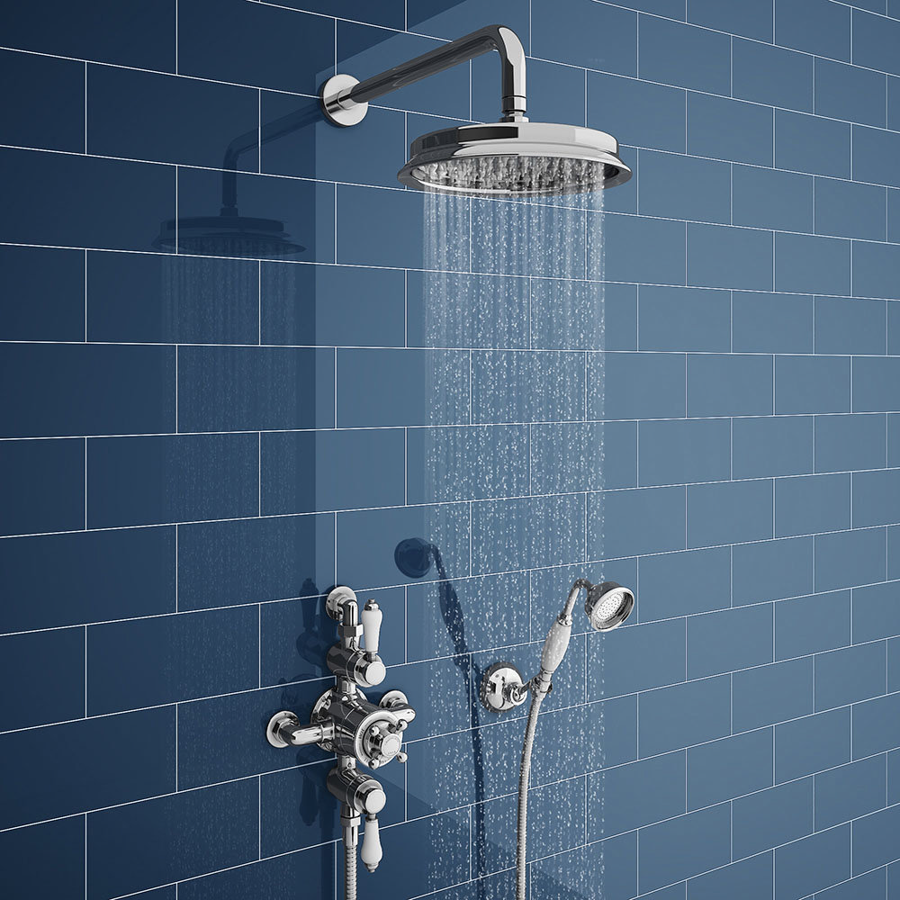 Chatsworth 1928 Triple Exposed Thermostatic Shower (inc. Valve, Elbow, Handset + Fixed Shower Head)
