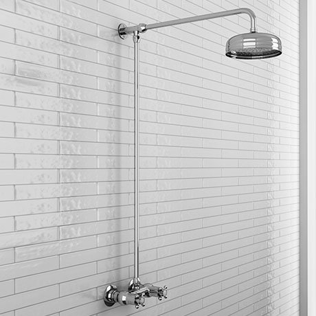 Chatsworth Thermostatic Exposed Shower Bar Valve With Rigid Riser Fixed Head Victorian Plumbing Uk