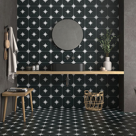 Elba Black Patterned Wall & Floor Tiles - 220 x 220mm