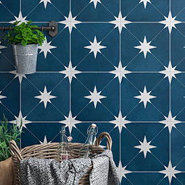 Elba Blue Star Patterned Wall &amp; Floor Tiles - 220 x 220mm