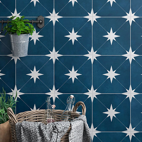 Elba Blue Patterned Wall & Floor Tiles - 220 x 220mm