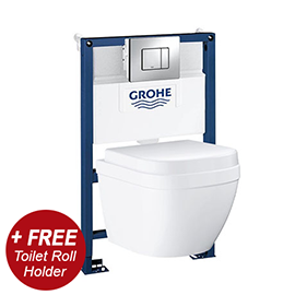 Grohe Rapid SL 0.82m Frame / Euro Compact Rimless Complete WC 5 in 1 Pack + FREE TOILET ROLL HOLDER