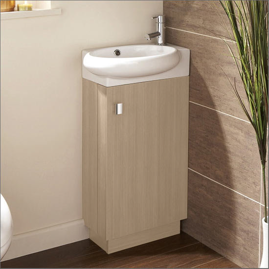 HIB Evoke Cloakroom Floor Standing Unit & Basin Light Oak 1380021