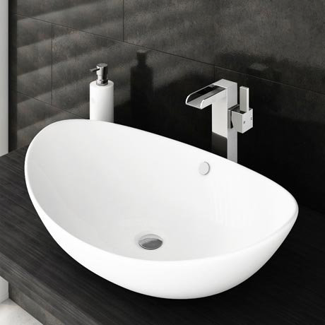 Edge High Rise Waterfall Basin Mixer with Oval Counter Top Basin