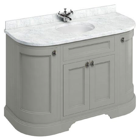 Burlington 134 4 Door Curved Vanity Unit Minerva Worktop With Basin Dark Olive - Curved Bathroom Sink Unit