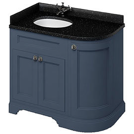 Burlington Floor Standing Corner Vanity Unit - Blue - Left Hand 1000mm with Black Granite Worktop