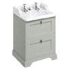 Burlington 65 2-Drawer Vanity Unit & Classic Invisible Overflow/Waste Basin (Dark Olive - 2 Tap Hole) profile small image view 1 