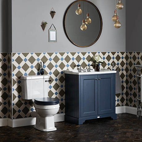 Bayswater Fitzroy Traditional Stiffkey Blue Sink Vanity Unit + Toilet Package