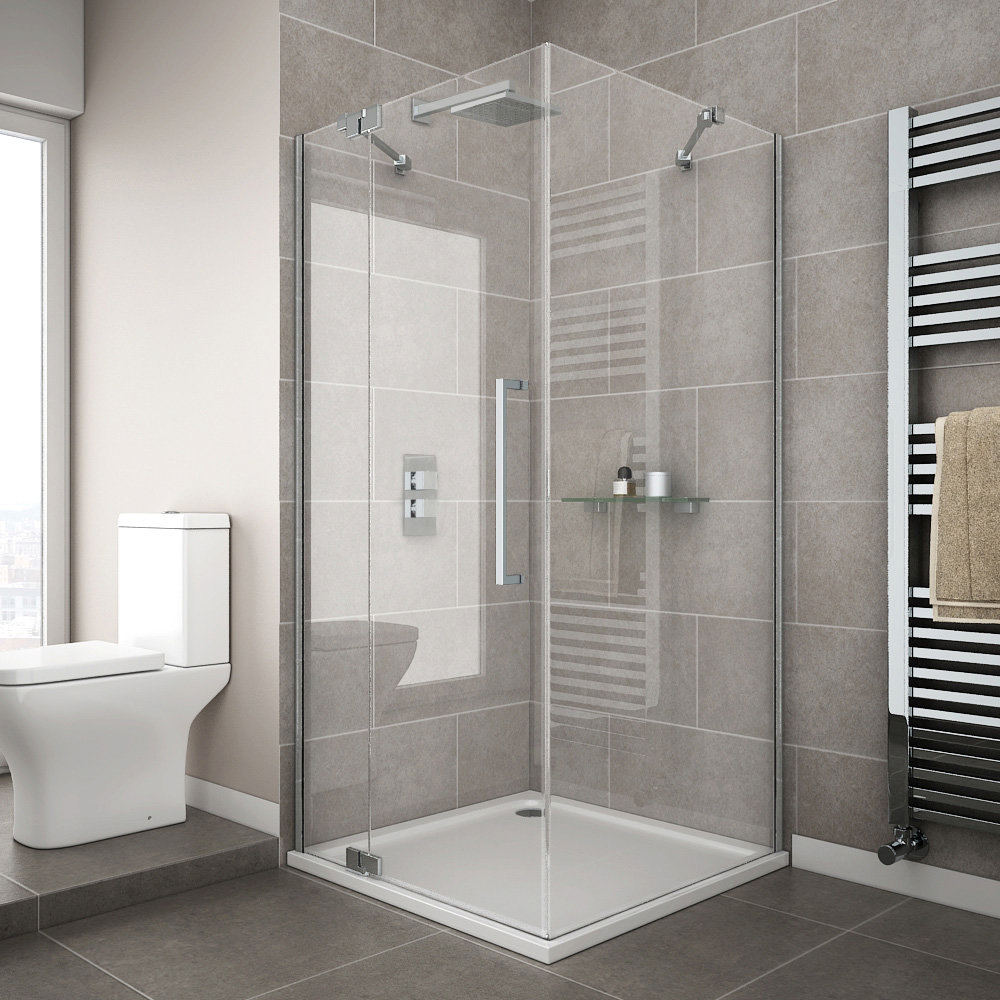 Square 760 x 760 LH Hinged Frameless Shower Enclosure + Tray