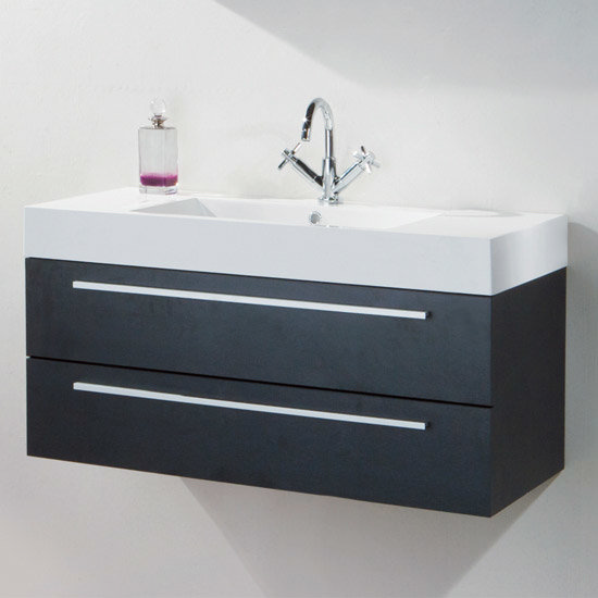 Relax Wall Mounted Basin & Cabinet W1000 x D480mm - Black Wood Finish ...