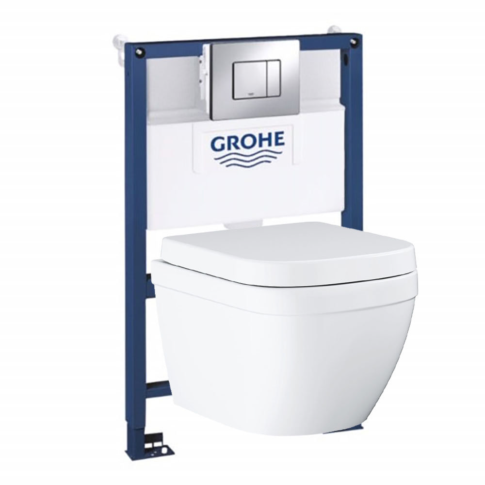 Grohe Rapid SL 0.82m Frame / Euro Rimless Complete WC 5 in 1 Pack + FREE TOILET ROLL HOLDER
