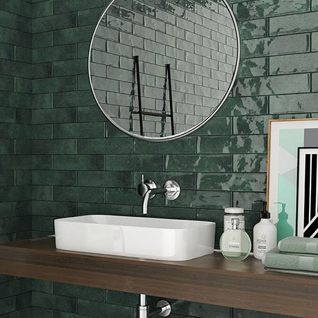 Granley Rustic Green Gloss Wall Tiles, Green Wall Tile