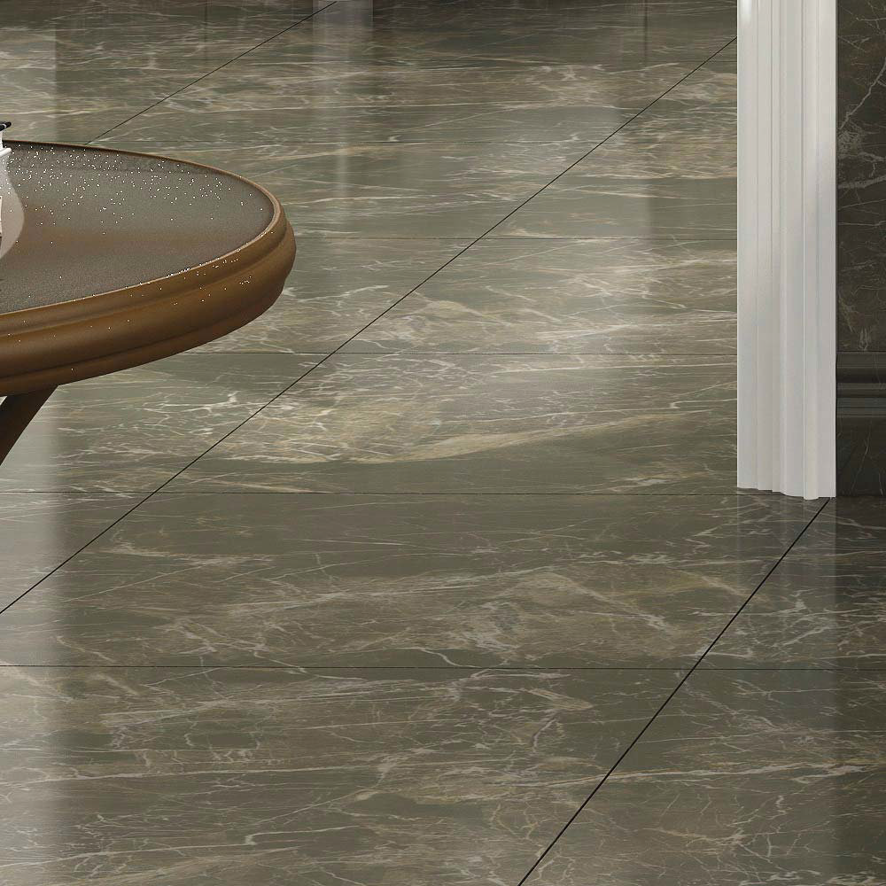 Pavia Marble Effect Mocha Gloss Porcelain Floor Tiles 60 X