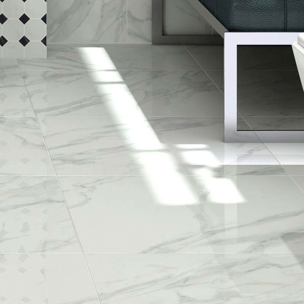 Pavia Marble Effect Grey Gloss Porcelain Floor Tiles 60 X 60cm