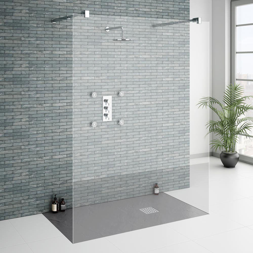 Graphite Slate Effect Shower Tray 1600x800 Inc Waste At Victorian