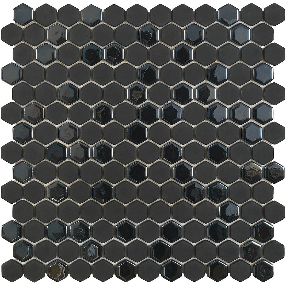 Hex Black Mosaic Tile Sheet - 301 x 297mm