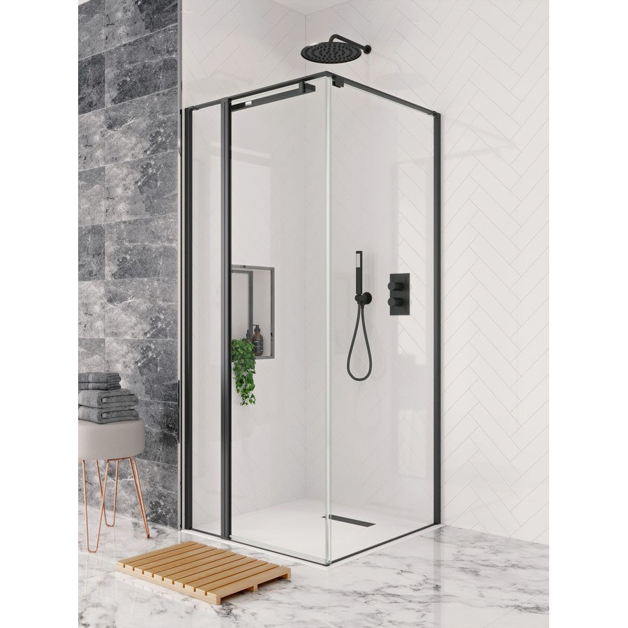 Crosswater Design+ Matt Black Pivot Door & Inline Shower Enclosure With ...