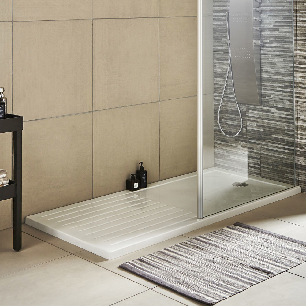 Hudson Reed Rectangular 40mm ABS Capped Acrylic WalkIn Shower Tray with Drying Area at