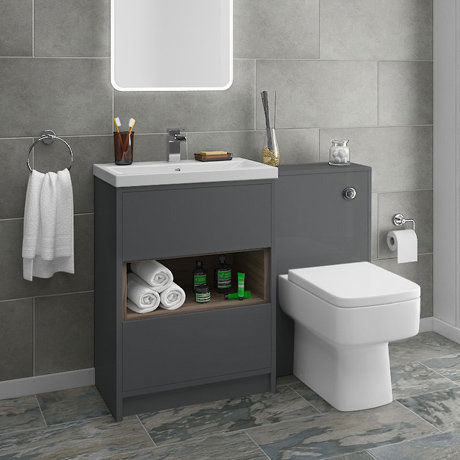 Haywood Grey Modern Sink Vanity Unit, Contemporary Bathroom Cabinets Uk
