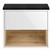 Haywood Gloss White / Natural Oak Wall Hung Countertop Vanity - 600mm w. Open Shelf + Black Worktop profile small image view 2 