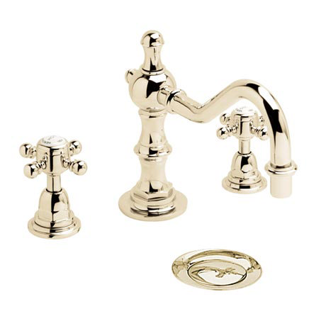 Heritage - Hartlebury 3 Hole Swivel Spout Basin Mixer with Pop-up Waste - Vintage Gold - THRG09