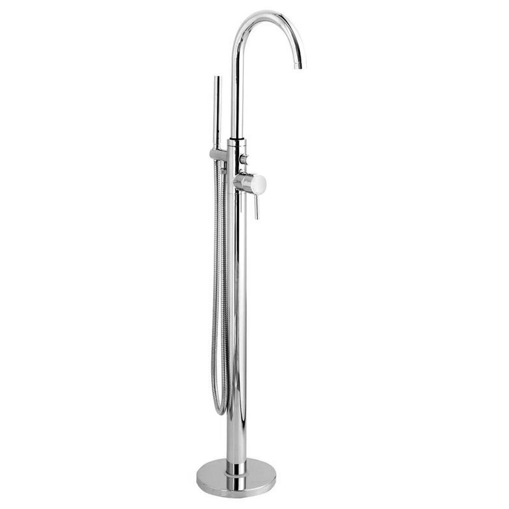 Chrome Hudson Reed PN321 Modern Curved Bathroom Flooring Standing Single Lever Bath Filler Tap with Shower Mixer 