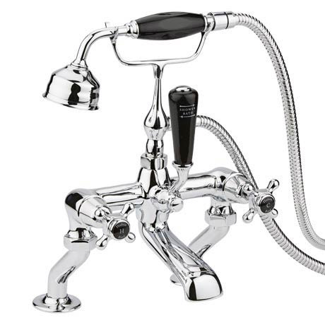 Hudson Reed Topaz Black Deck Mounted Bath Shower Mixer Tap + Shower Kit