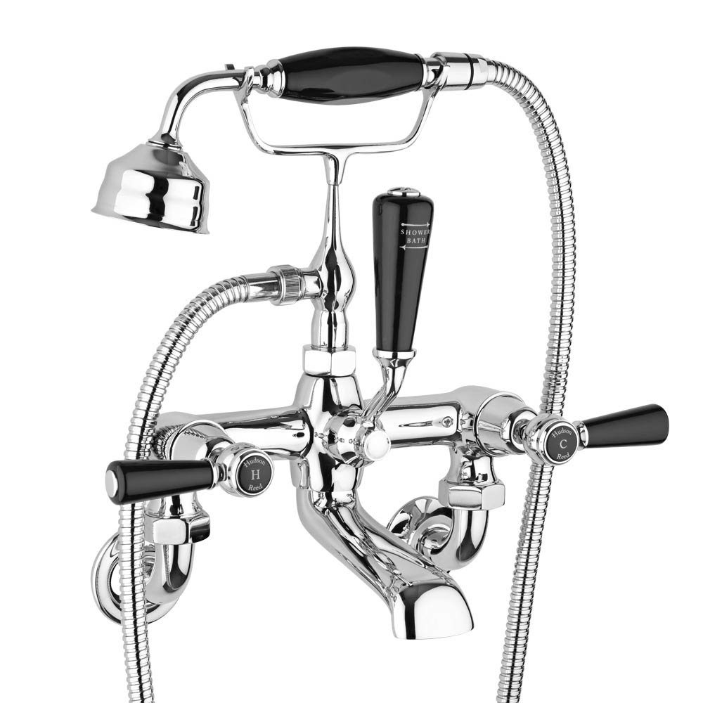 Hudson Reed Topaz Black Lever Wall Mounted Bath Shower Mixer Tap + Shower Kit