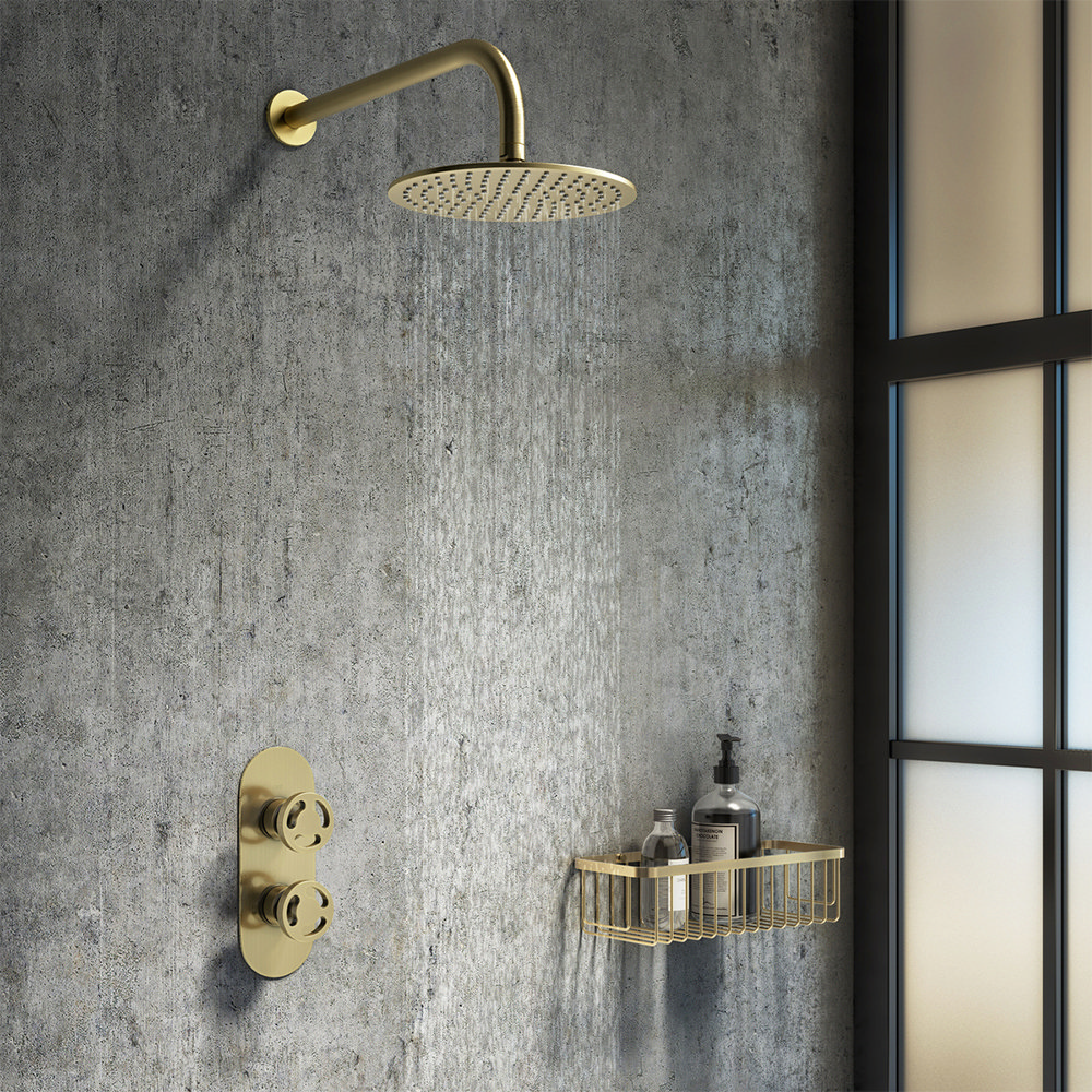 Arezzo Brushed Brass Industrial Style Shower