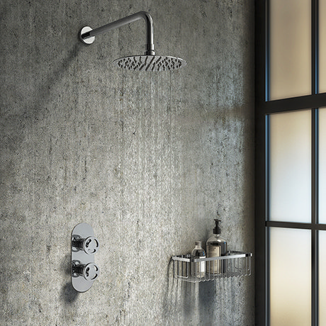 Arezzo Chrome Industrial Style Shower System with Concealed Valve + Head